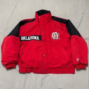 Vtg Y2K Logo 7 Oklahoma OU Sooners Puffer Coat Red Black